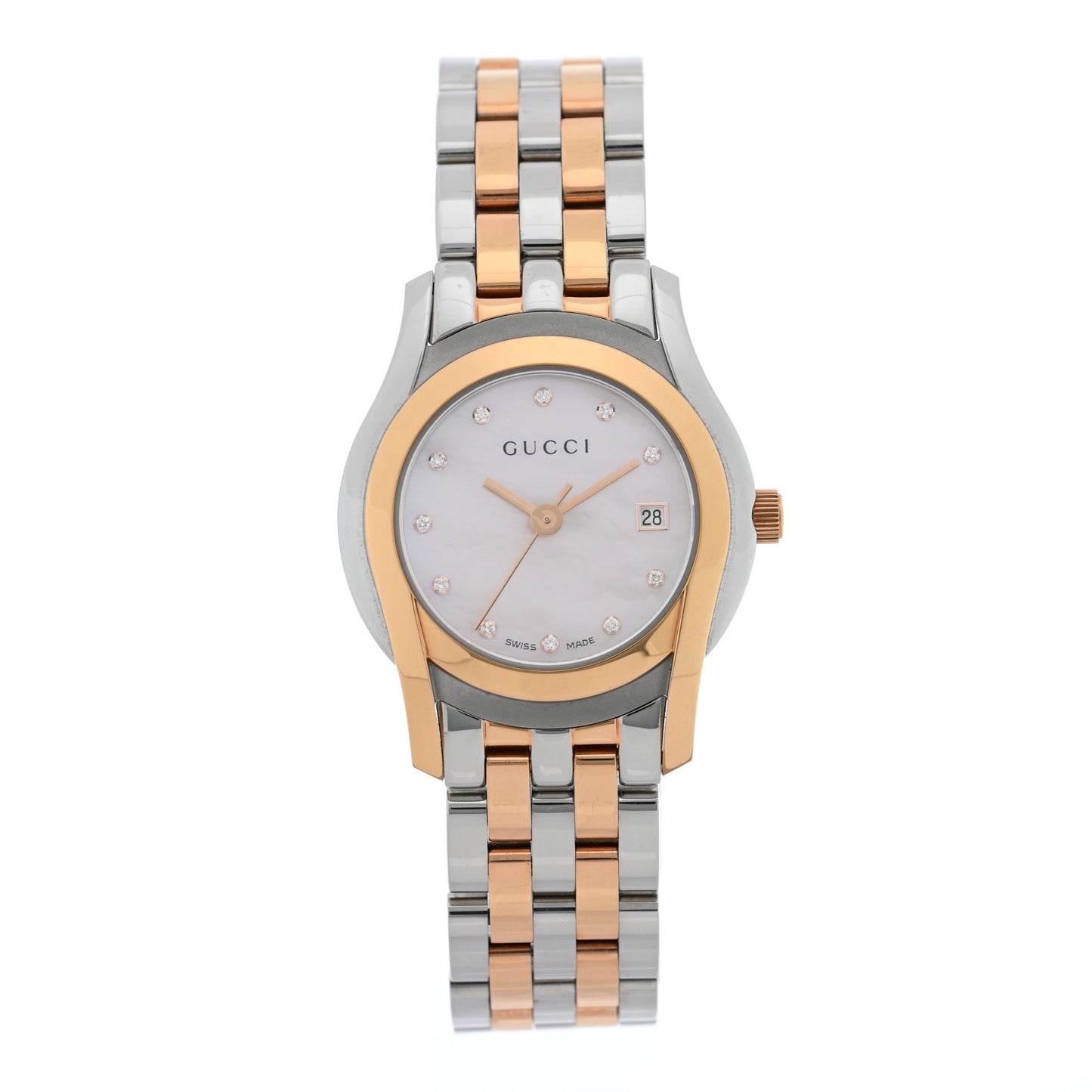 Stainless Steel Diamond Pink Mother of Pearl 27mm 5500L Two Tone Quartz Watch