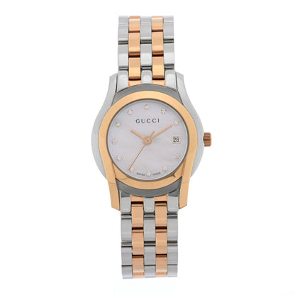 Gucci Stainless Steel Diamond Pink Mother of Pearl 27mm 5500L Two Tone Quartz Watch 1 of 4