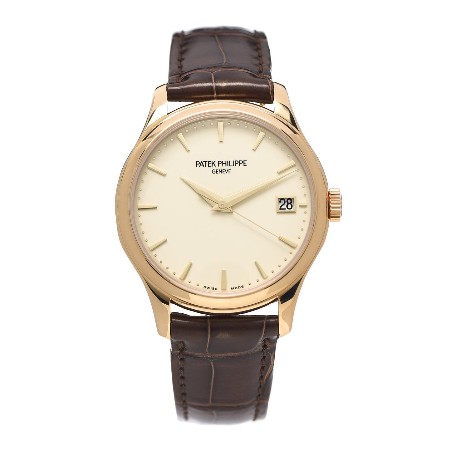 18K Yellow Gold Alligator 39mm Calatrava Automatic Watch Ivory 52727-007