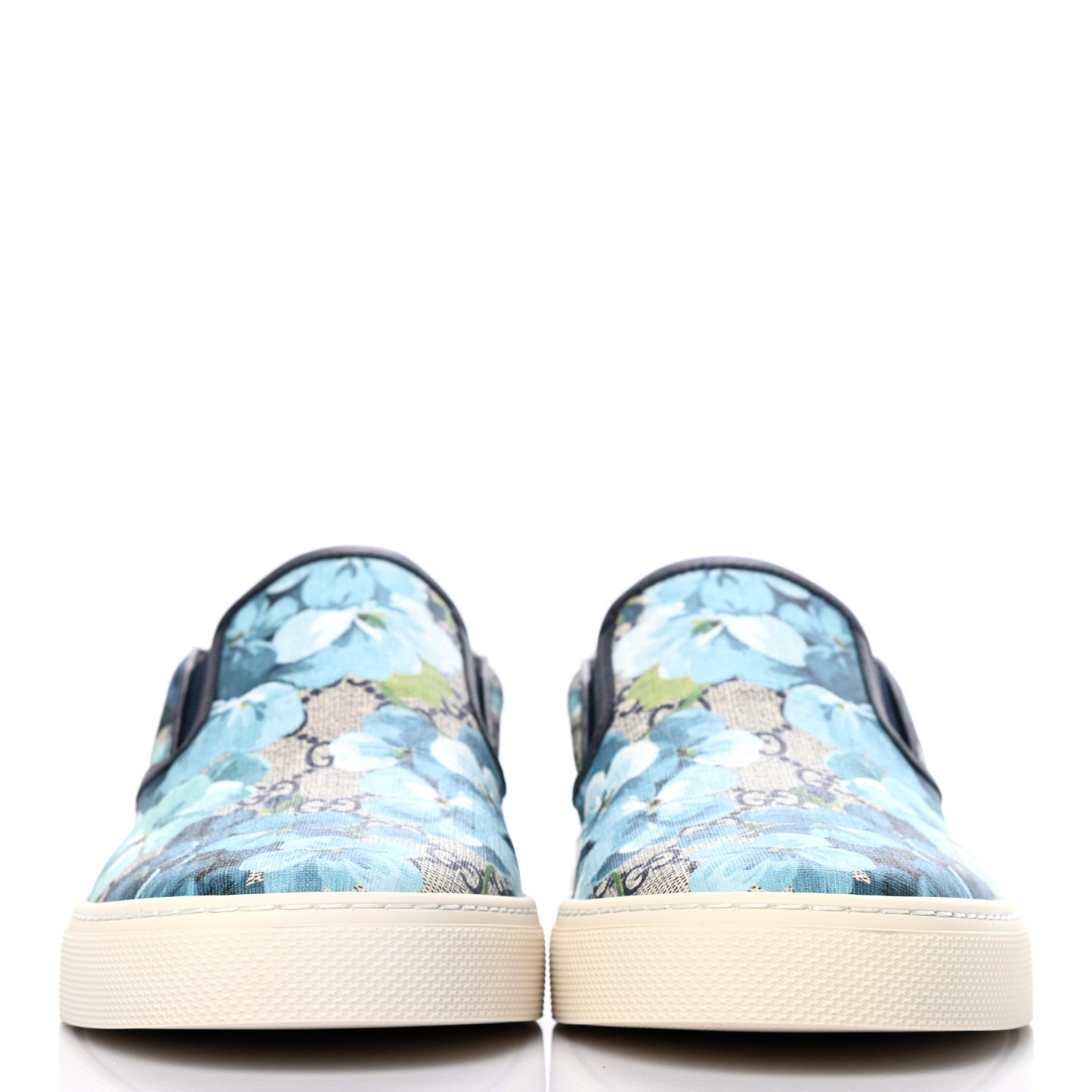 GG Supreme Monogram Blooms Mens Dublin Slip On Sneakers 9 Beige Blue Navy