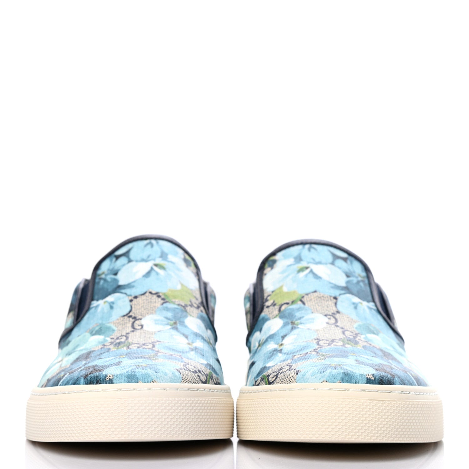 Gucci GG Supreme Monogram Blooms Mens Dublin Slip On Sneakers 9 Beige Blue Navy 2 of 8