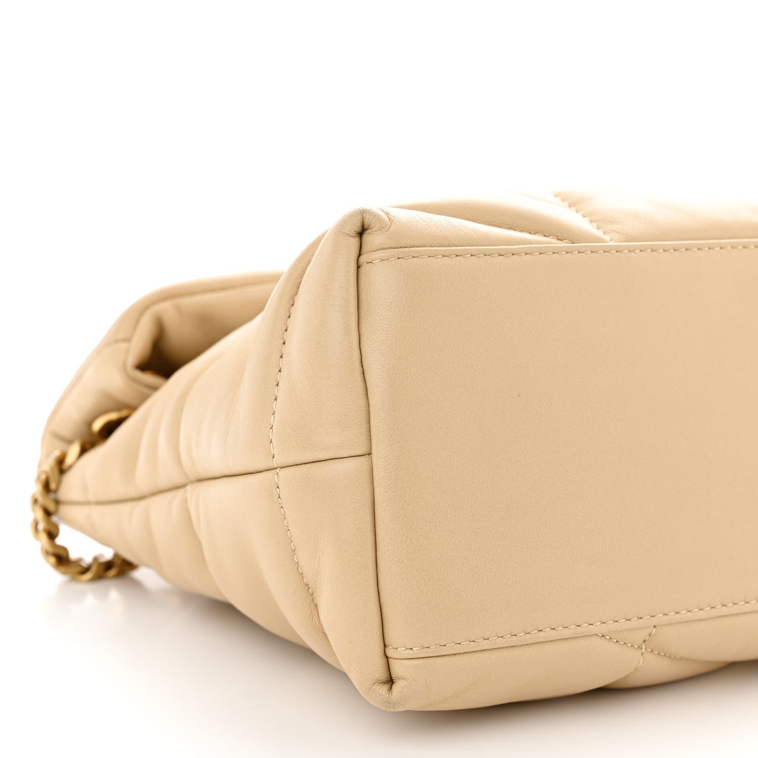 Saint Laurent Lambskin Quilted Small Loulou Puffer Monogram Chain Satchel Dark Beige 9 of 10