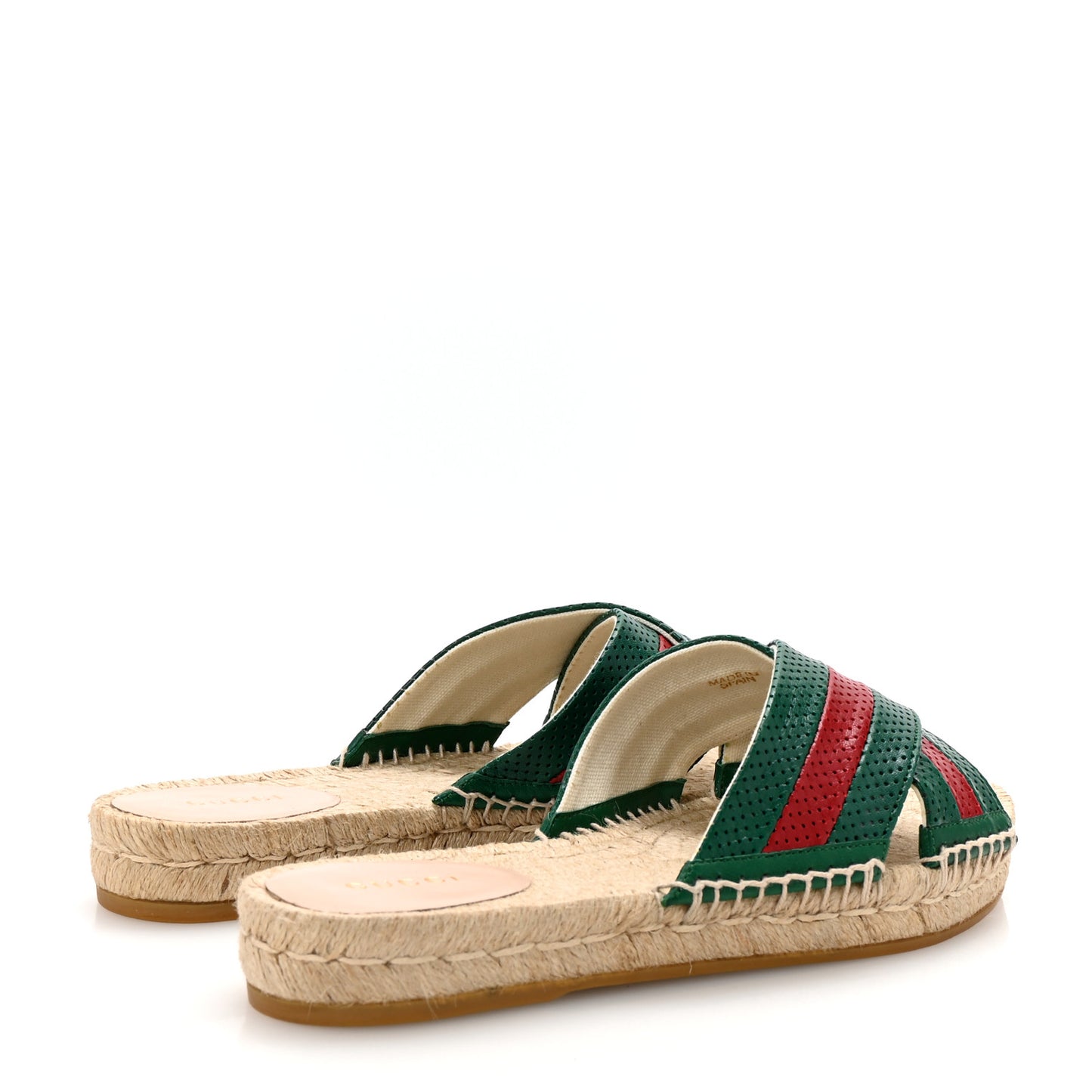 Malaga Kid Perforated Criss Cross Espadrille Slide Sandals 37.5 Emerald Hibiscus Red