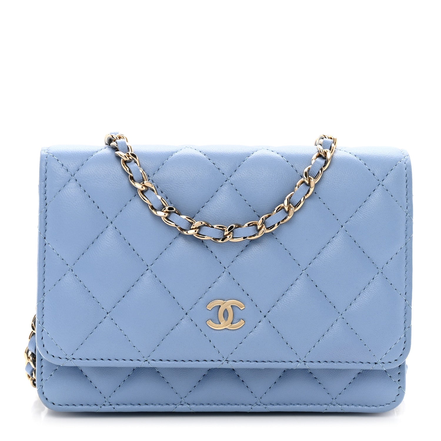 Chanel Lambskin Quilted Mini Wallet On Chain WOC Light Blue 1 of 11