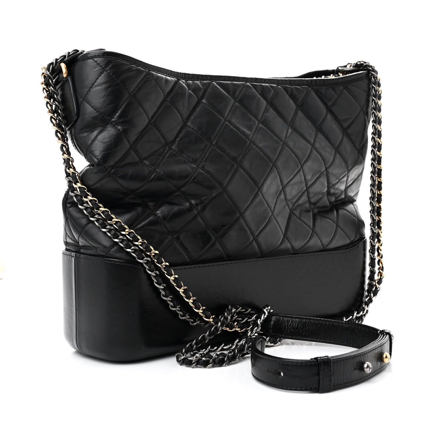 Aged Calfskin Quilted Large Gabrielle Hobo Black