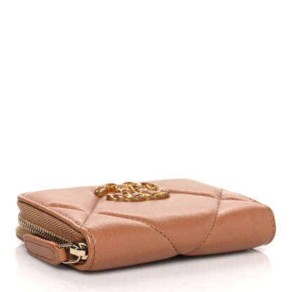 Chanel Lambskin Quilted Chanel 19 Zip Around Coin Purse Wallet Brown 4 of 8