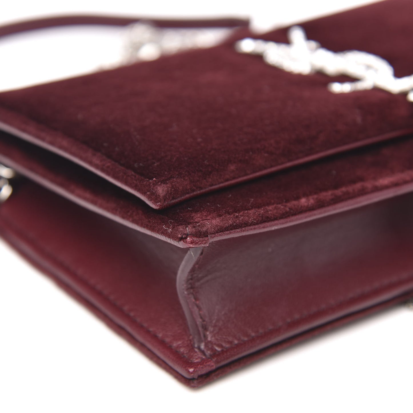 Velvet Crystal Monogram Kate Tassel Shoulder Bag Burgundy