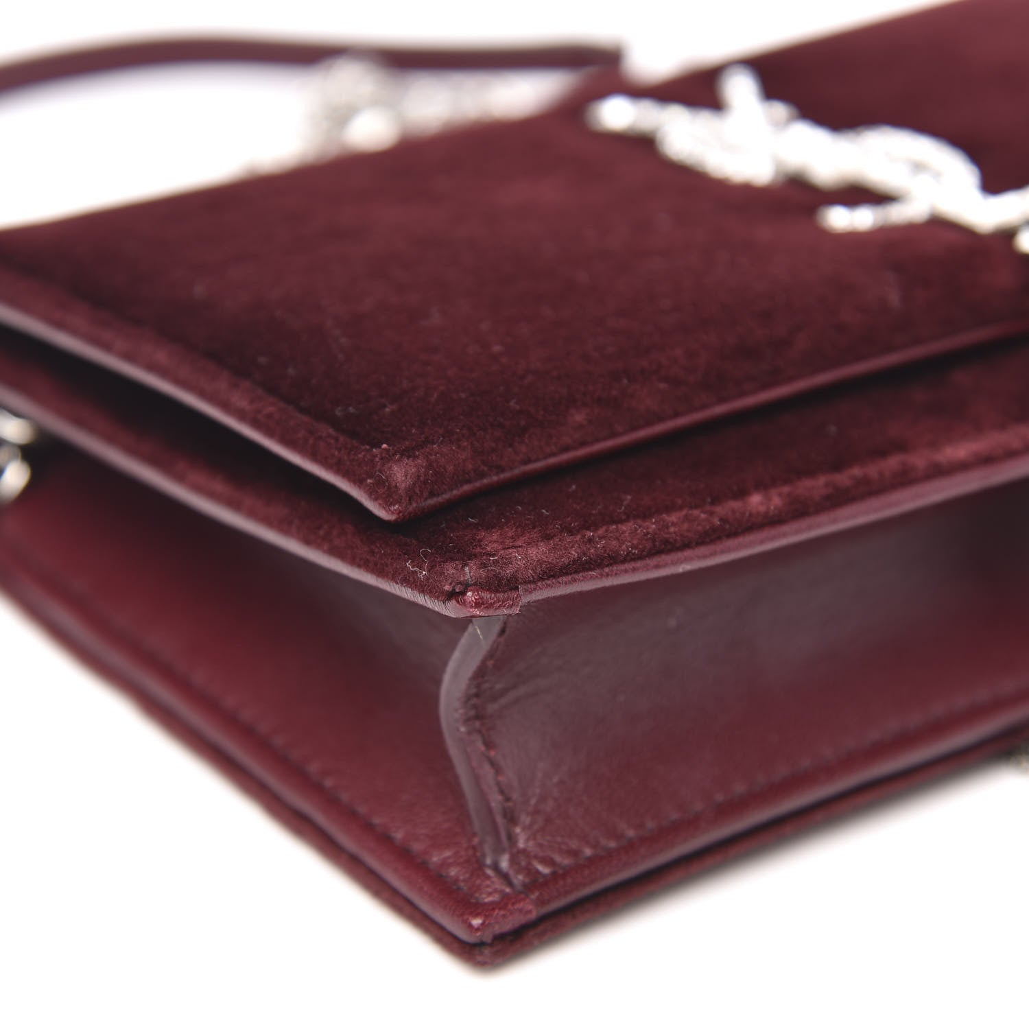 Saint Laurent Velvet Crystal Monogram Kate Tassel Shoulder Bag Burgundy 7 of 9