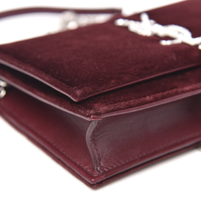 Saint Laurent Velvet Crystal Monogram Kate Tassel Shoulder Bag Burgundy 7 of 9