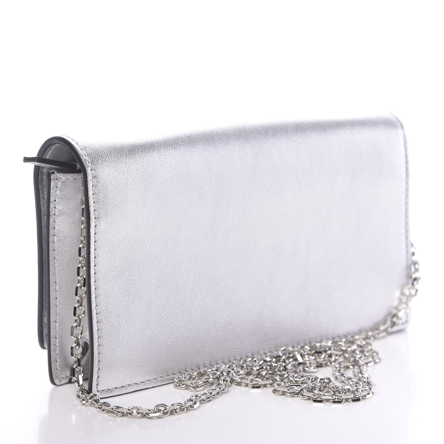 Valentino Garavani Metallic Calfskin Rockstud No Limit Wallet On Chain Silver 3 of 10