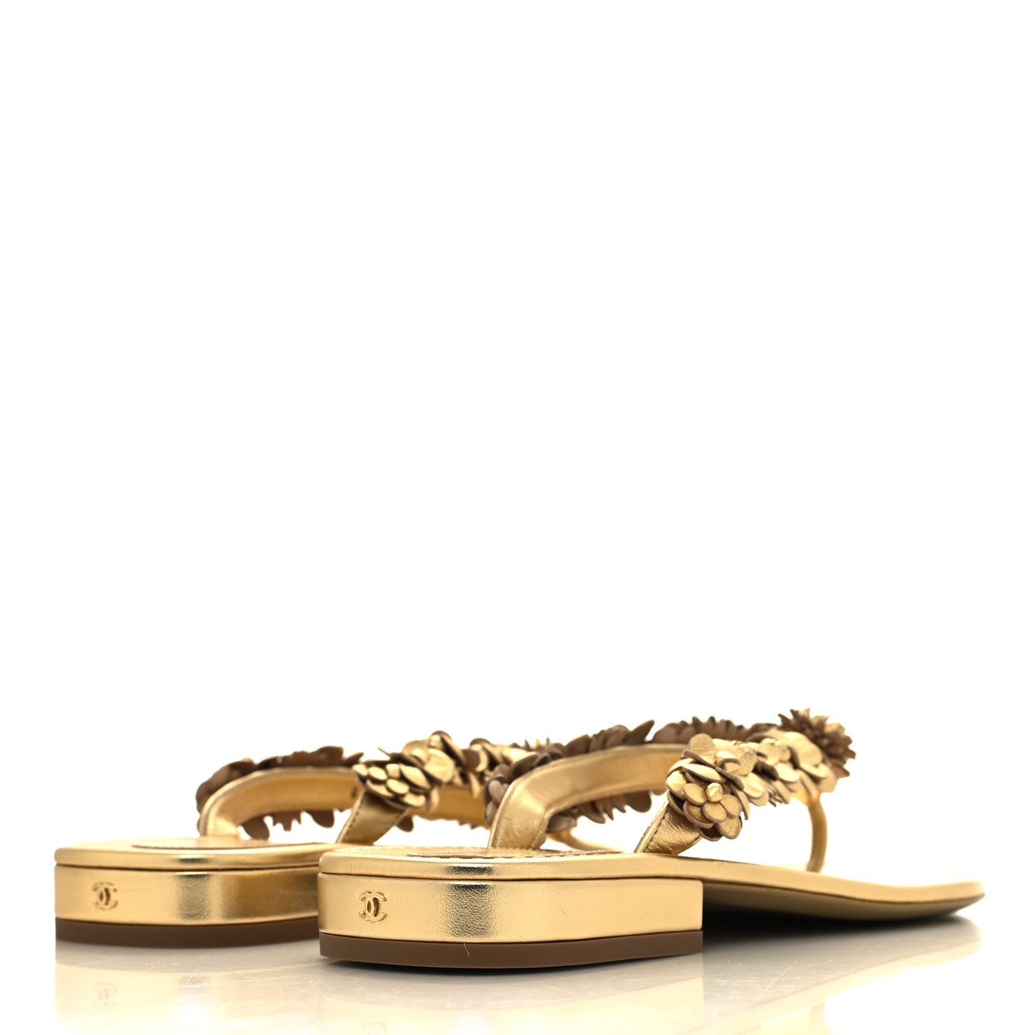 Chanel Laminated Lambskin Camellia Thong Sandals 38 Gold 4 of 8