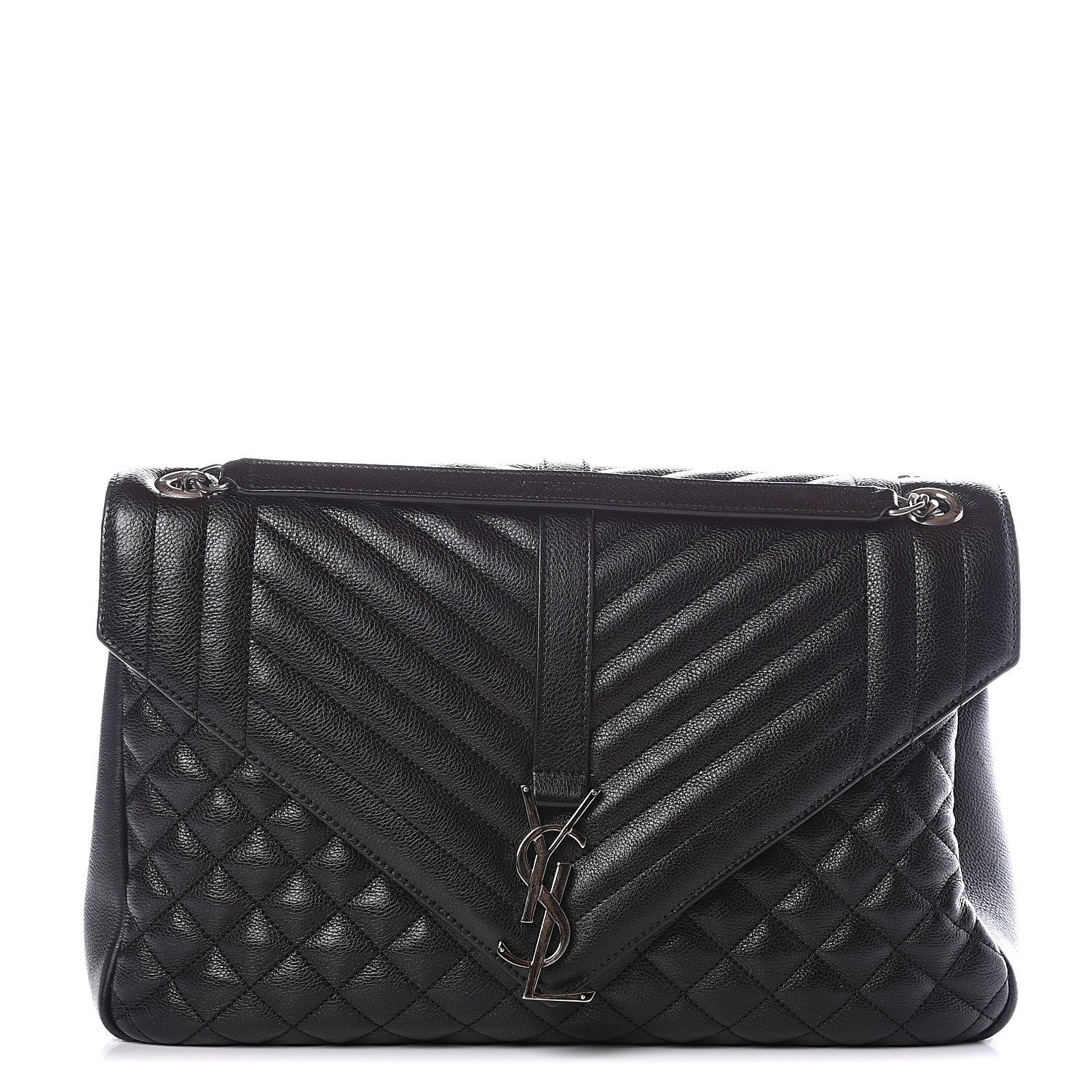 Saint Laurent Calfskin Mixed Matelasse Triquilt Large Monogram Satchel Black 1 of 11