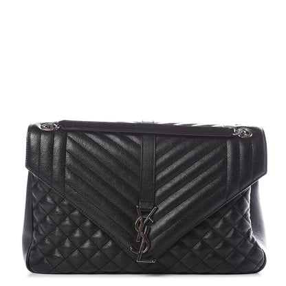 Saint Laurent Calfskin Mixed Matelasse Triquilt Large Monogram Satchel Black 1 of 11