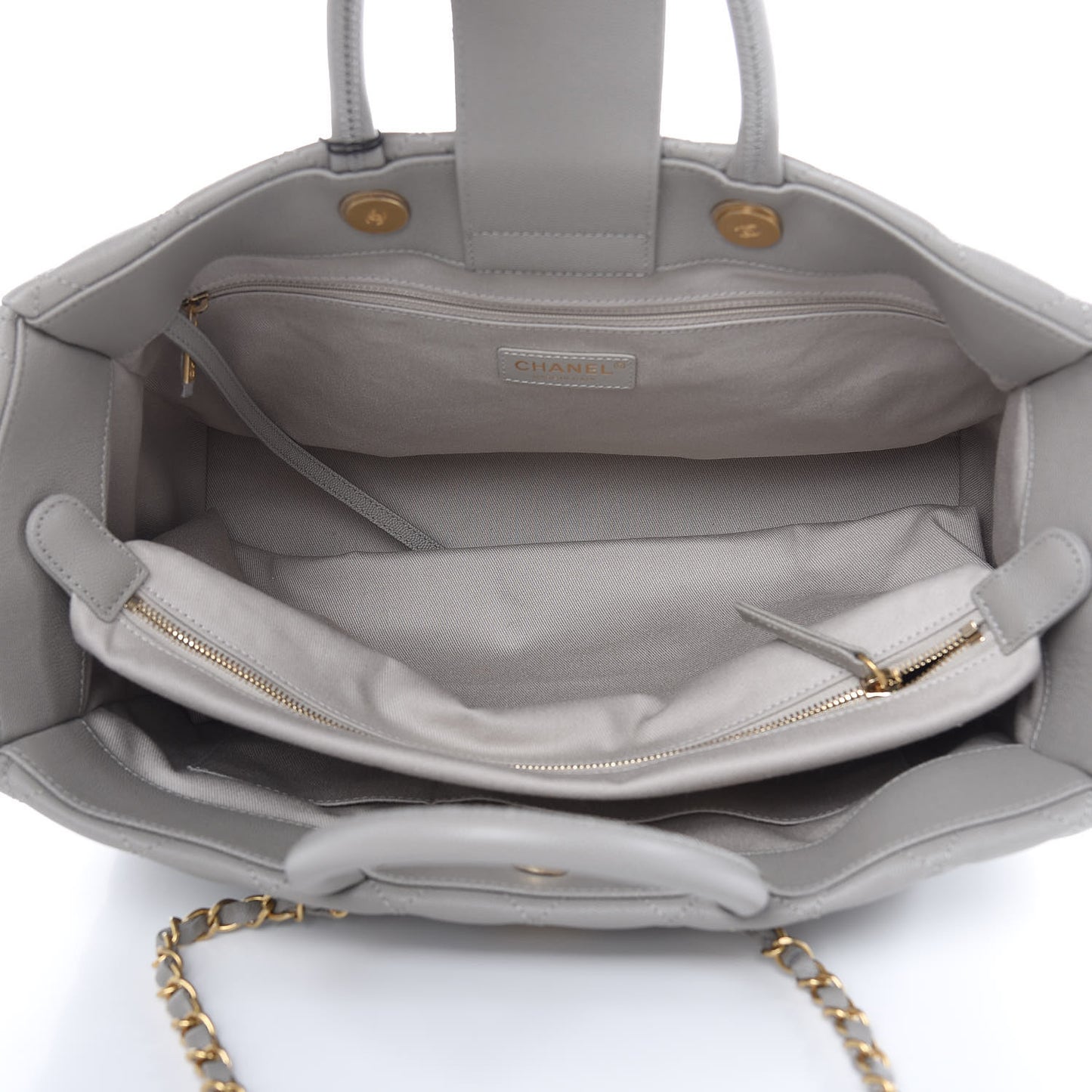 Caviar Quilted Large Coco Handle Shopping Tote Grey