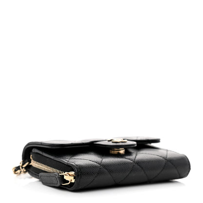 Chanel Caviar Quilted Flap Zip Card Holder On Chain Black 4 of 11