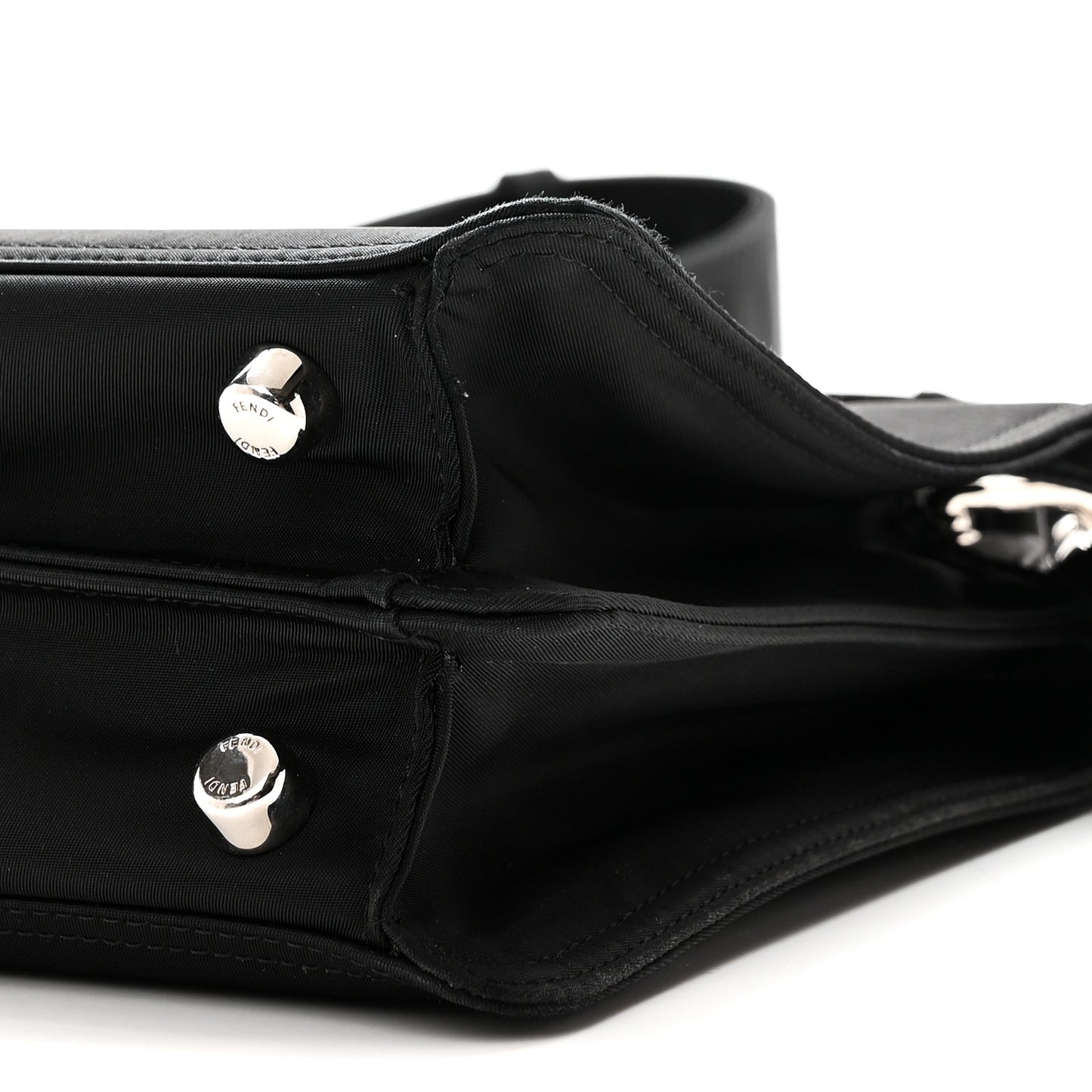 Nylon Vitello Cover Logo Embossed Mini Peekaboo I SEE U Satchel Black White