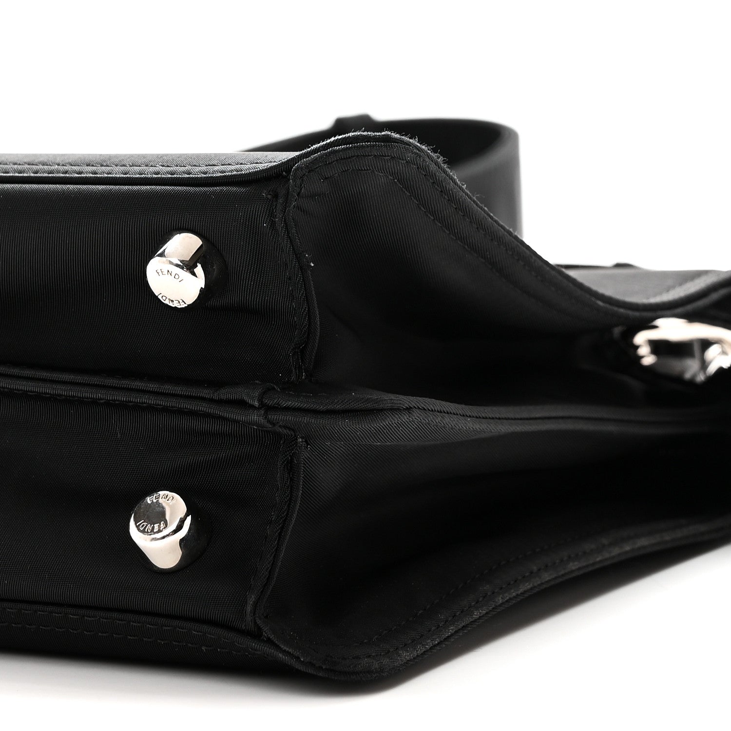 Fendi Nylon Vitello Cover Logo Embossed Mini Peekaboo I SEE U Satchel Black White 9 of 9