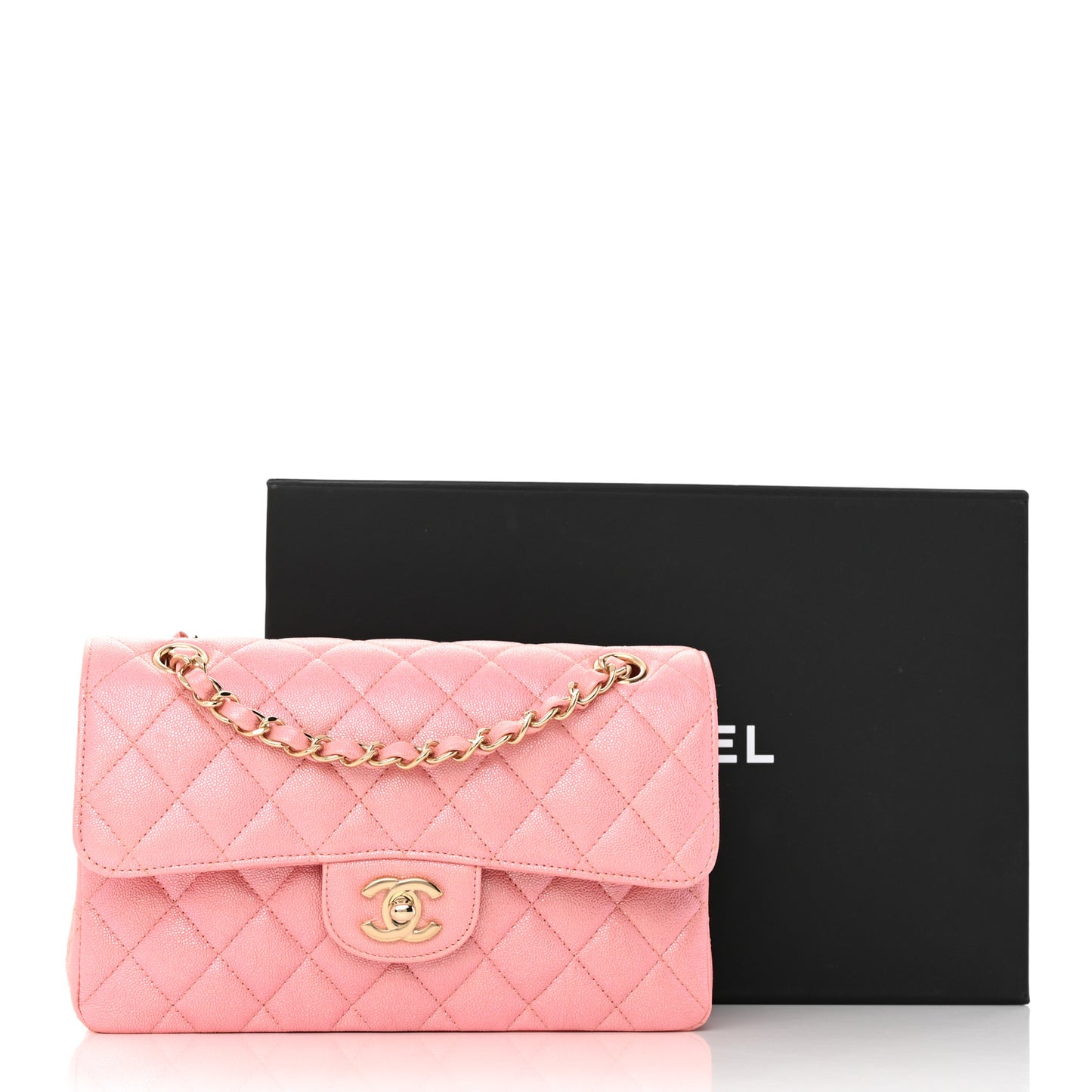 Iridescent Caviar Quilted Small Double Flap Pink