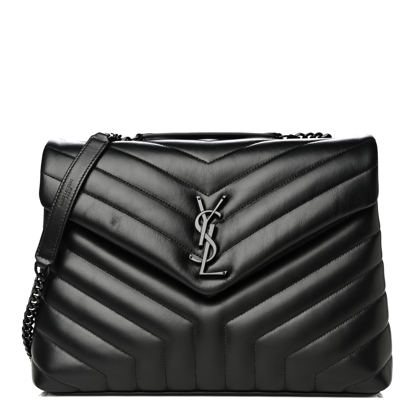 Calfskin Y Quilted Monogram Medium Loulou Chain Satchel Black