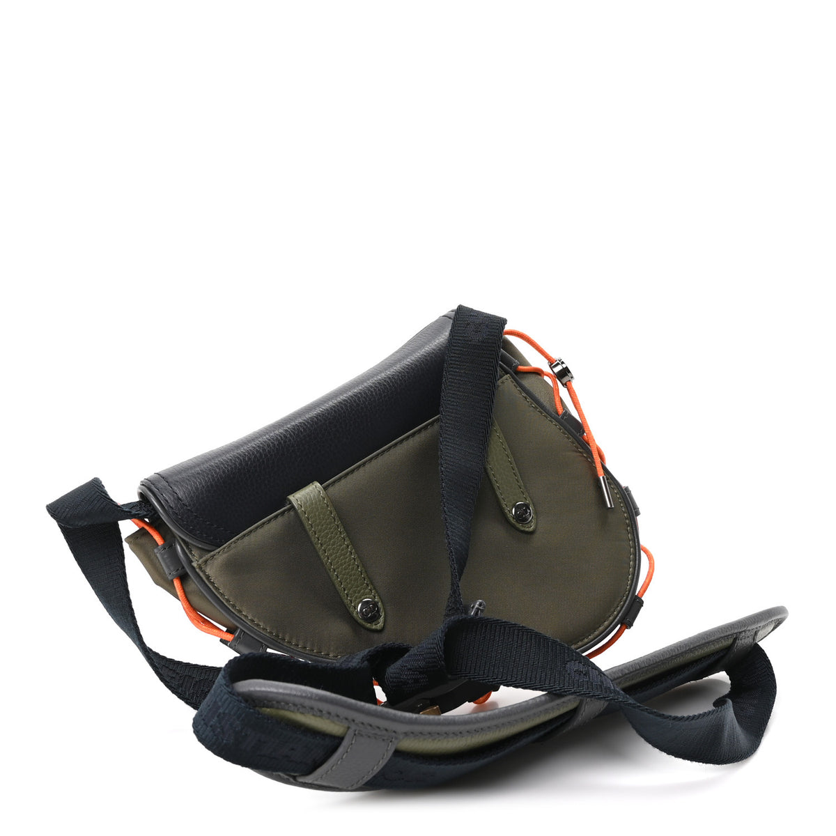 Christian Dior X SACAI Grained Calfskin Technical Fabric Mens Saddle Bag Olive Navy Blue 2 of 9