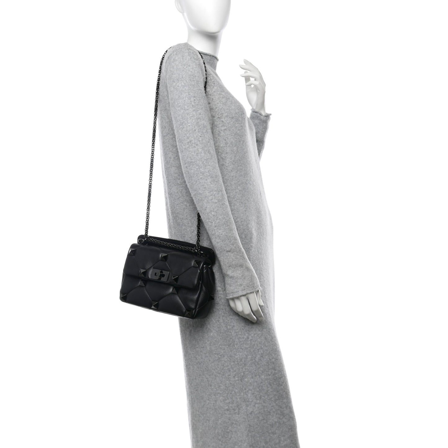 Nappa Monochrome Medium Roman Stud Shoulder Bag Black