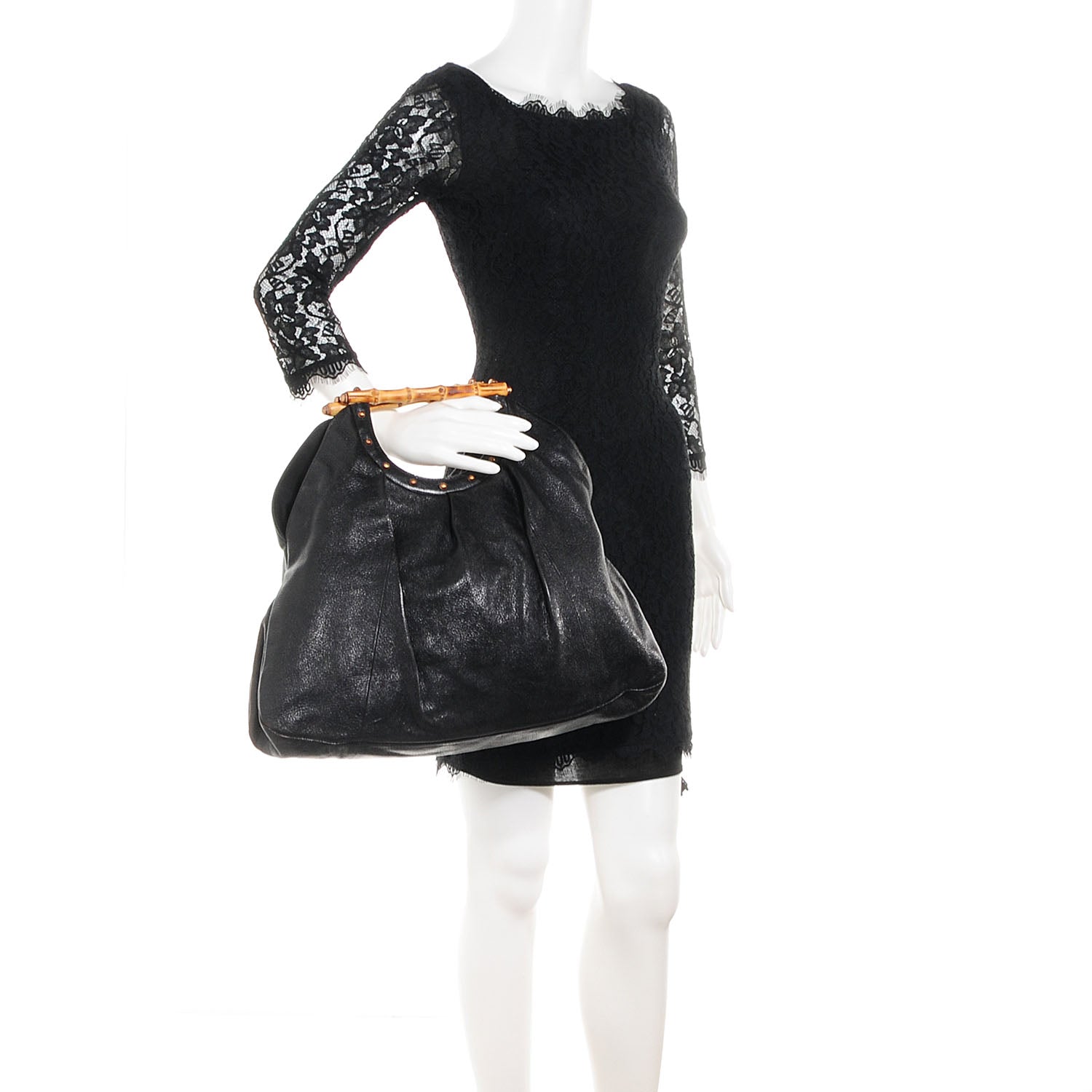 Gucci Leather Bamboo Tote Black 2 of 7