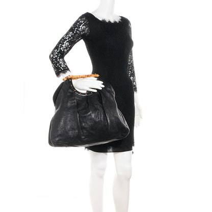 Gucci Leather Bamboo Tote Black 2 of 7