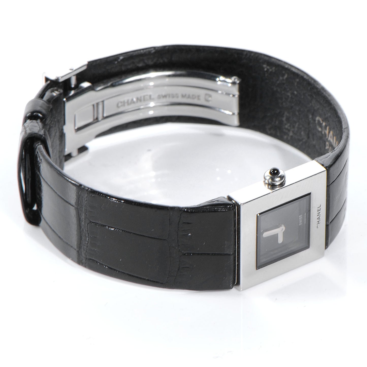 Stainless Steel Calfskin 19mm Quilted Matelasse Quartz Watch Black