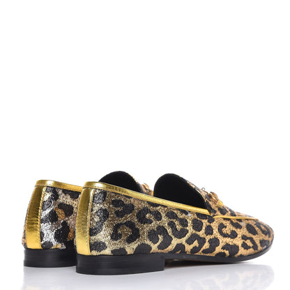 Gucci Jacquard Leopard Print Horsebit Jordaan Loafers 41 Gold 4 of 9