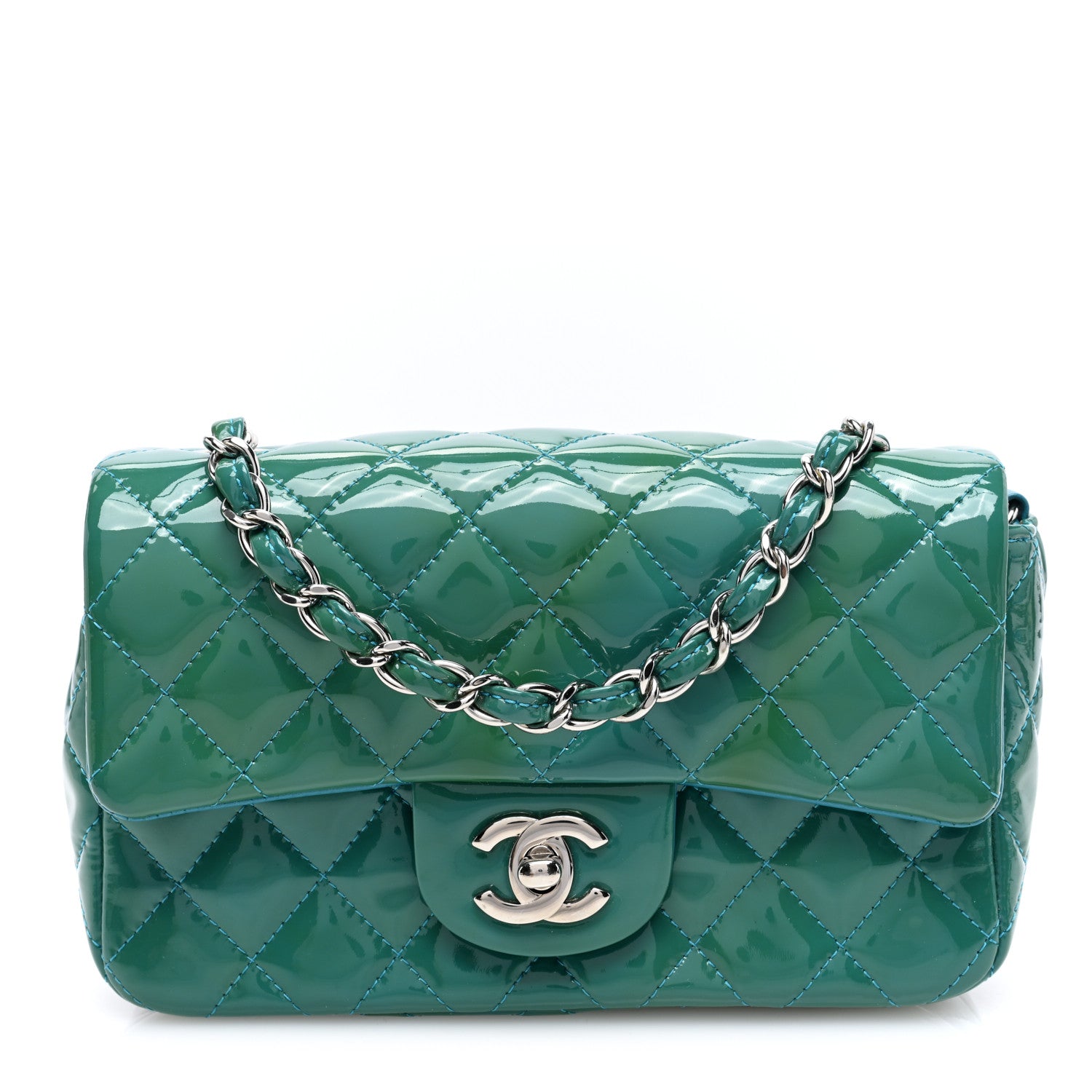 Chanel Patent Calfskin Quilted Mini Rectangular Flap Green 1 of 10