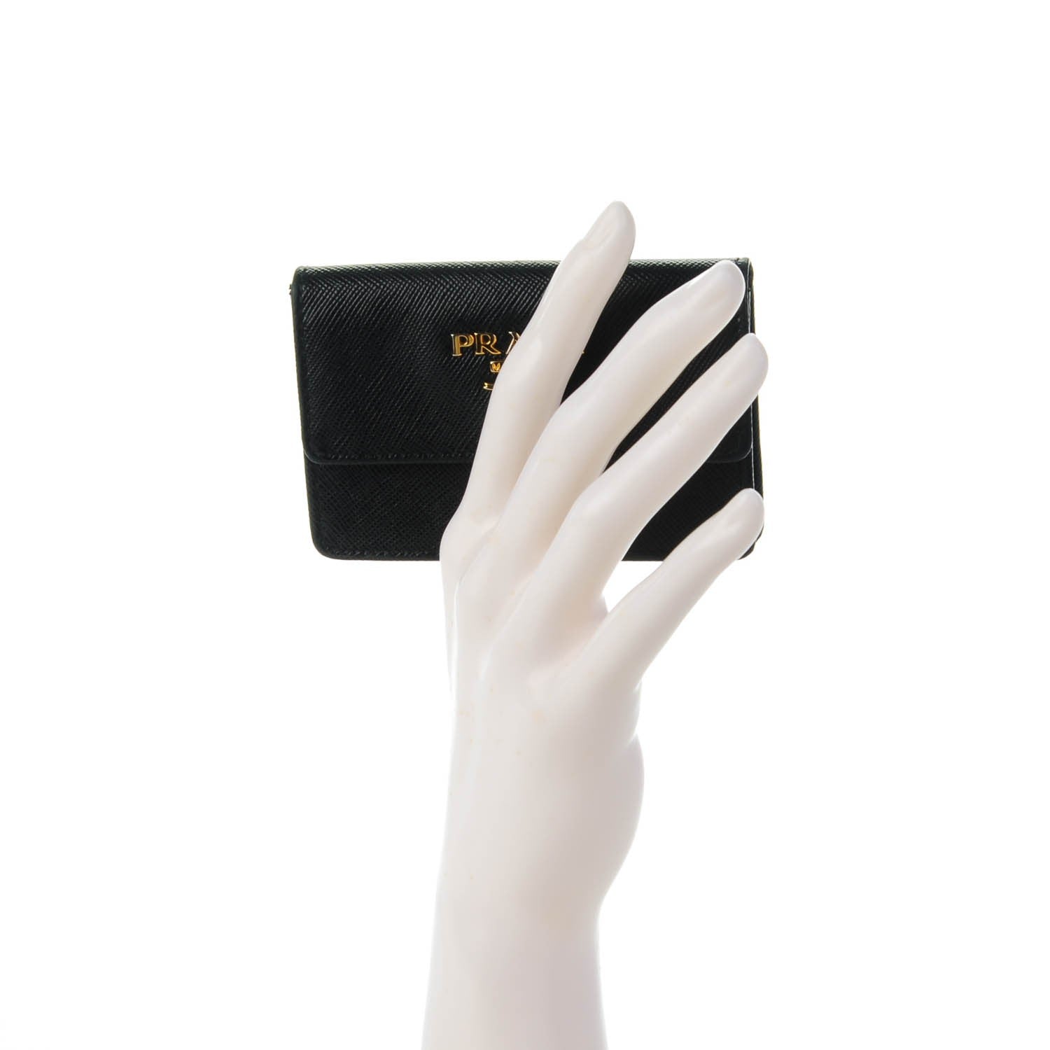 Prada Saffiano Metal Flap Card Holder Black 2 of 7