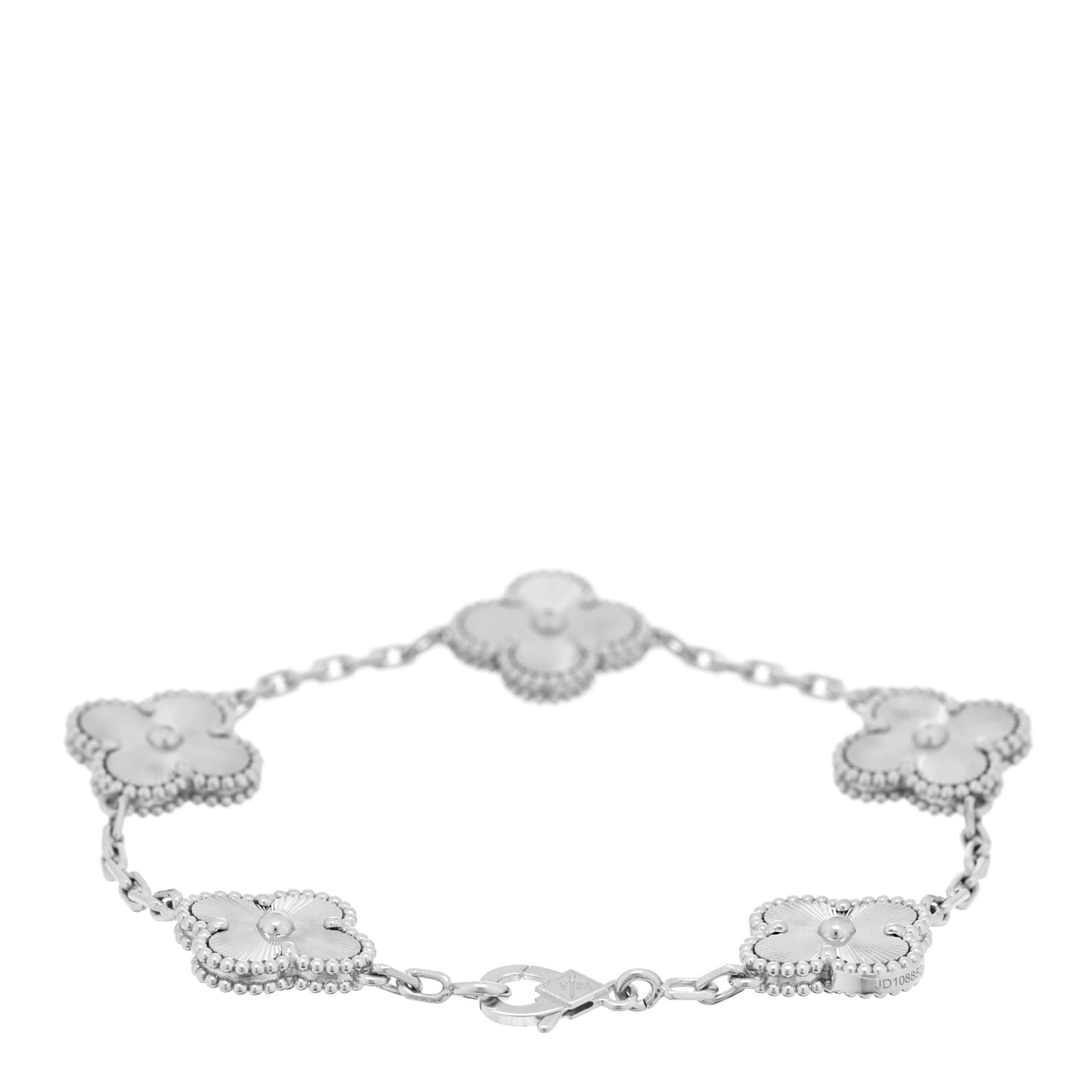 18K White Gold 5 Motifs Guilloche Vintage Alhambra Bracelet