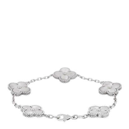 Van Cleef & Arpels 18K White Gold 5 Motifs Guilloche Vintage Alhambra Bracelet 2 of 3