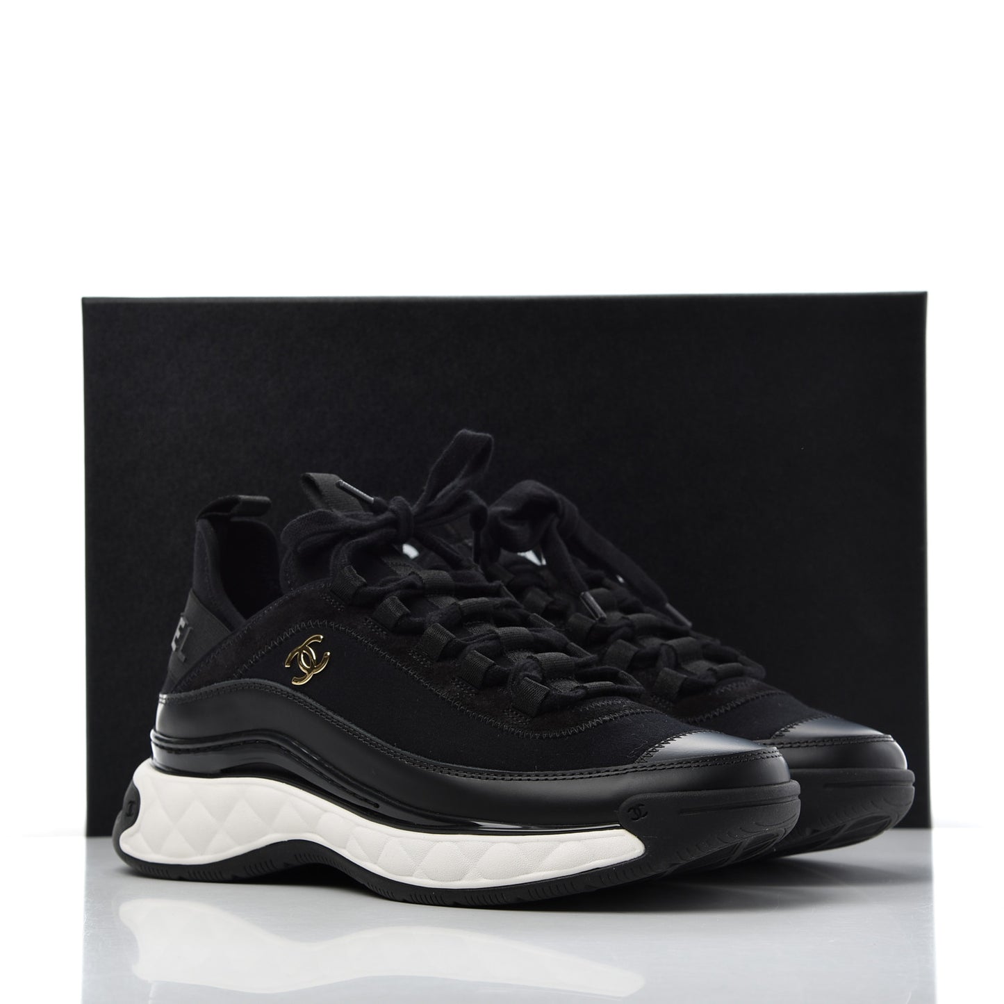 Velvet Calfskin Mixed Fibers CC Sneakers 37 Black
