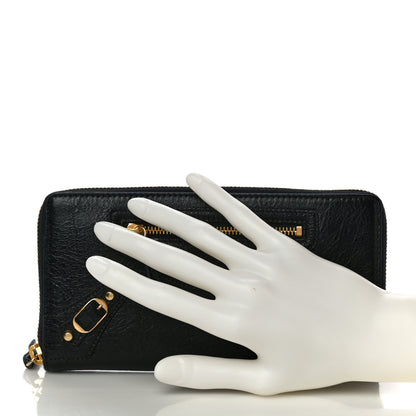 Balenciaga Agneau Classic Gold Hardware Continental Zip Around Wallet Black 2 of 9
