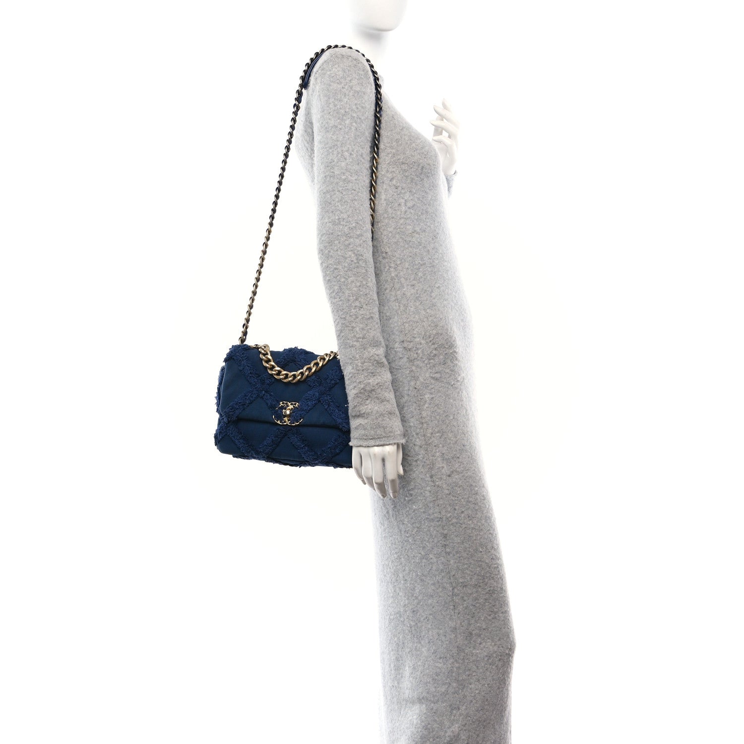 Chanel Cotton Canvas Quilted Medium Chanel 19 Flap Navy Blue 2 of 10