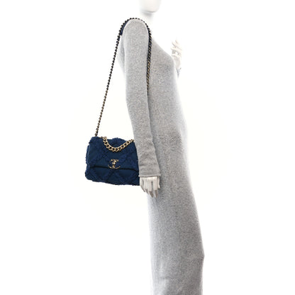 Chanel Cotton Canvas Quilted Medium Chanel 19 Flap Navy Blue 2 of 10