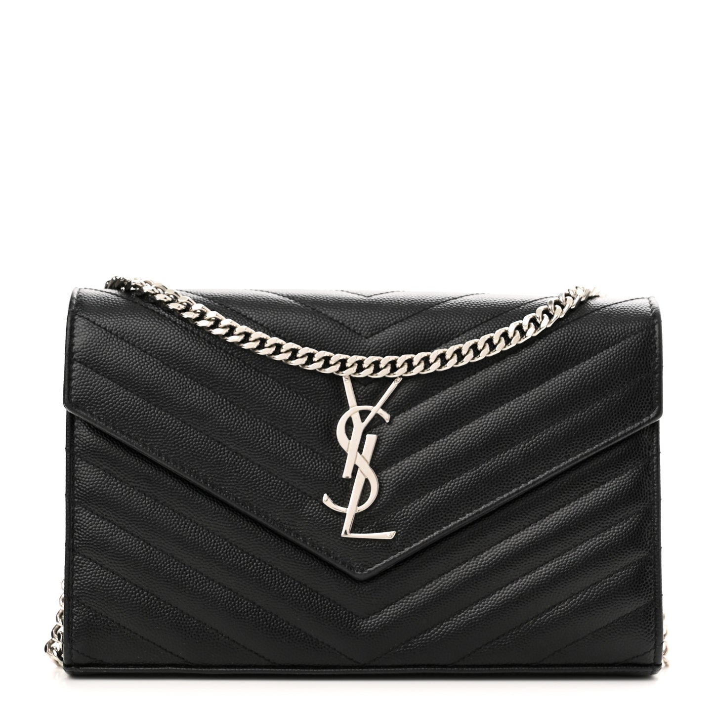 Grain De Poudre Matelasse Chevron Monogram Chain Wallet Black