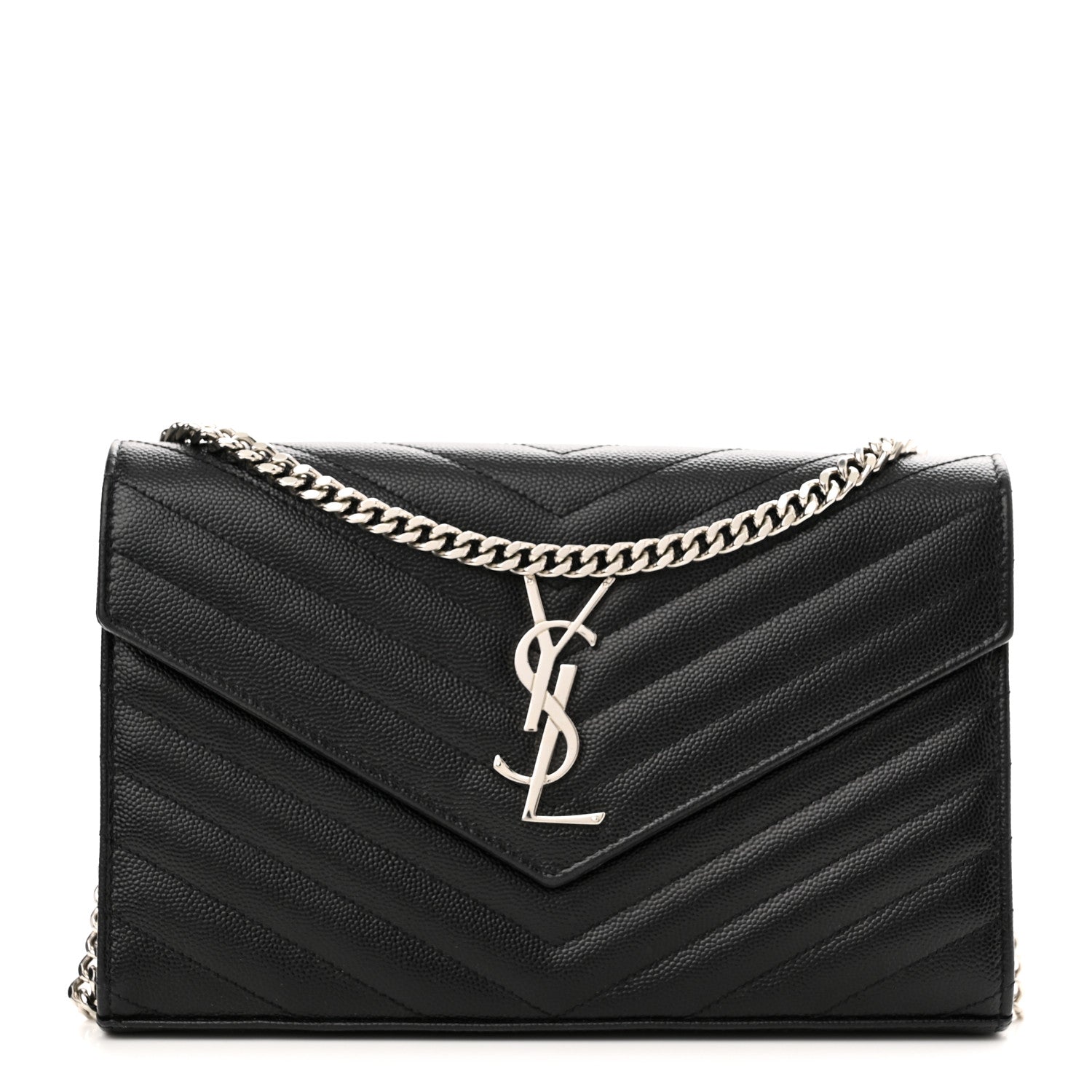 Saint Laurent Grain De Poudre Matelasse Chevron Monogram Chain Wallet Black 1 of 10