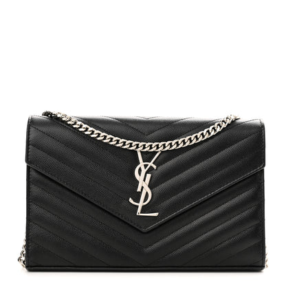 Saint Laurent Grain De Poudre Matelasse Chevron Monogram Chain Wallet Black 1 of 10