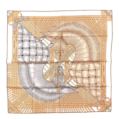 Hermes Silk Masan & Masan Scarf 90 White Beige Gris 1 of 3
