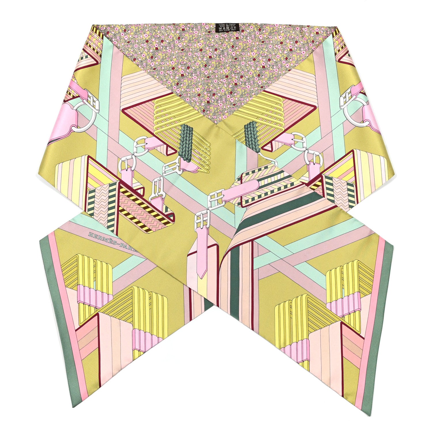 Hermes Silk Sangles en Zigzag Fleuries Maxi Twilly 1 of 4