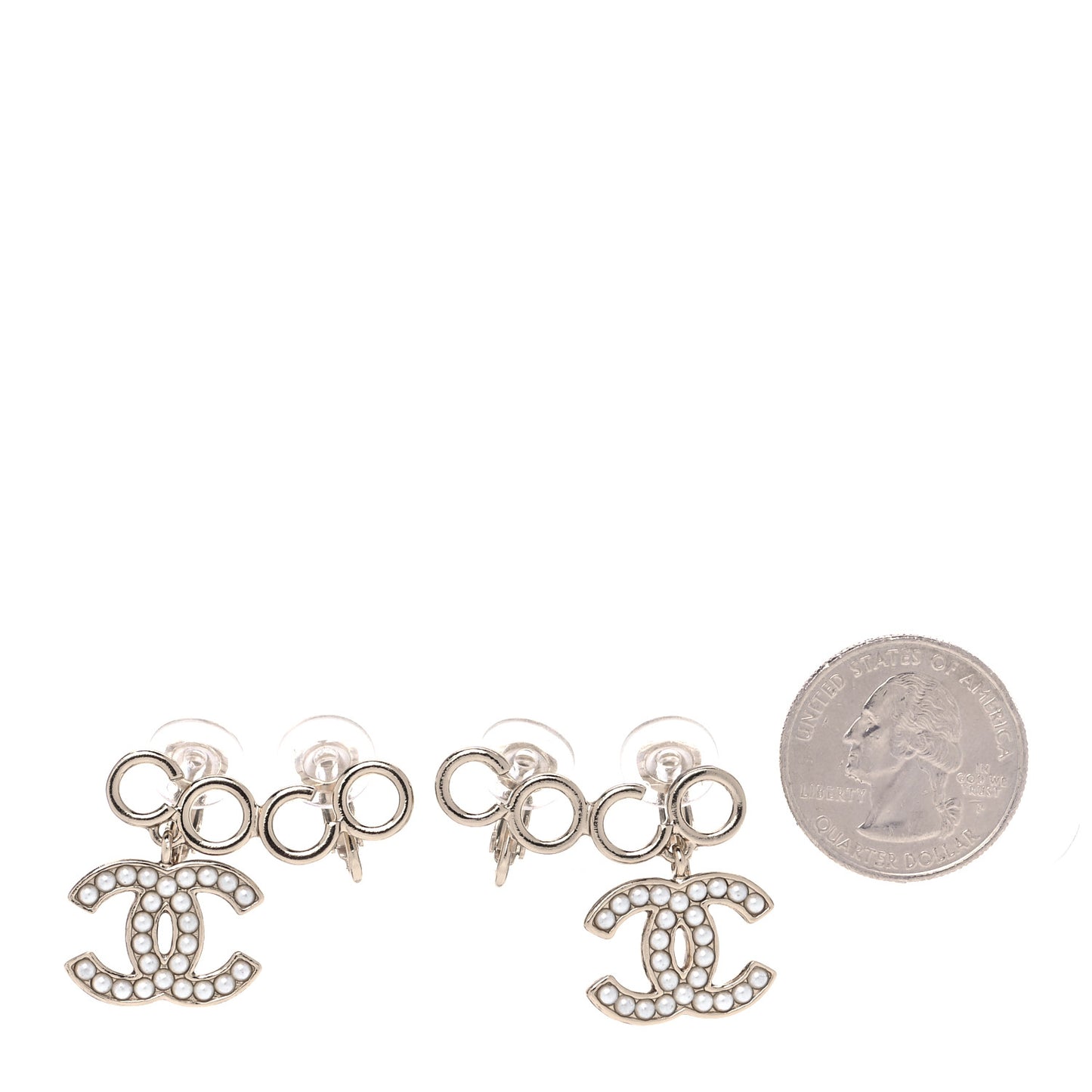 Metal Pearl CC Coco Climber Clip On Earrings Gold