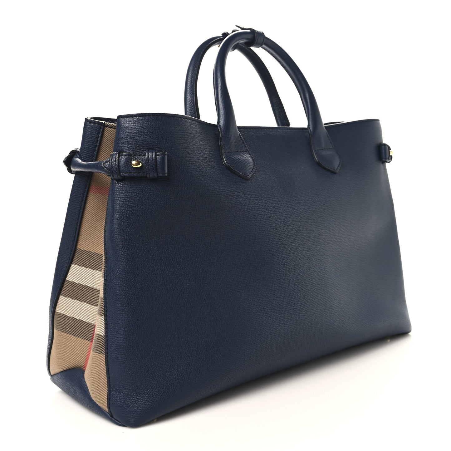 Grainy Calfskin House Check Large Banner Tote Ink Blue