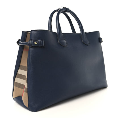 Burberry Grainy Calfskin House Check Large Banner Tote Ink Blue 3 of 10