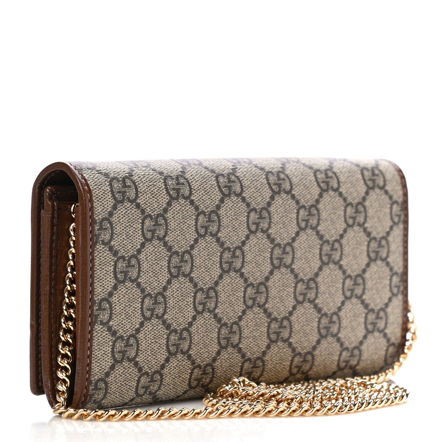 Gucci GG Supreme Monogram Azalea Calfskin Horsebit 1955 Wallet On Chain Beige Ebony Brown Sugar 3 of 11