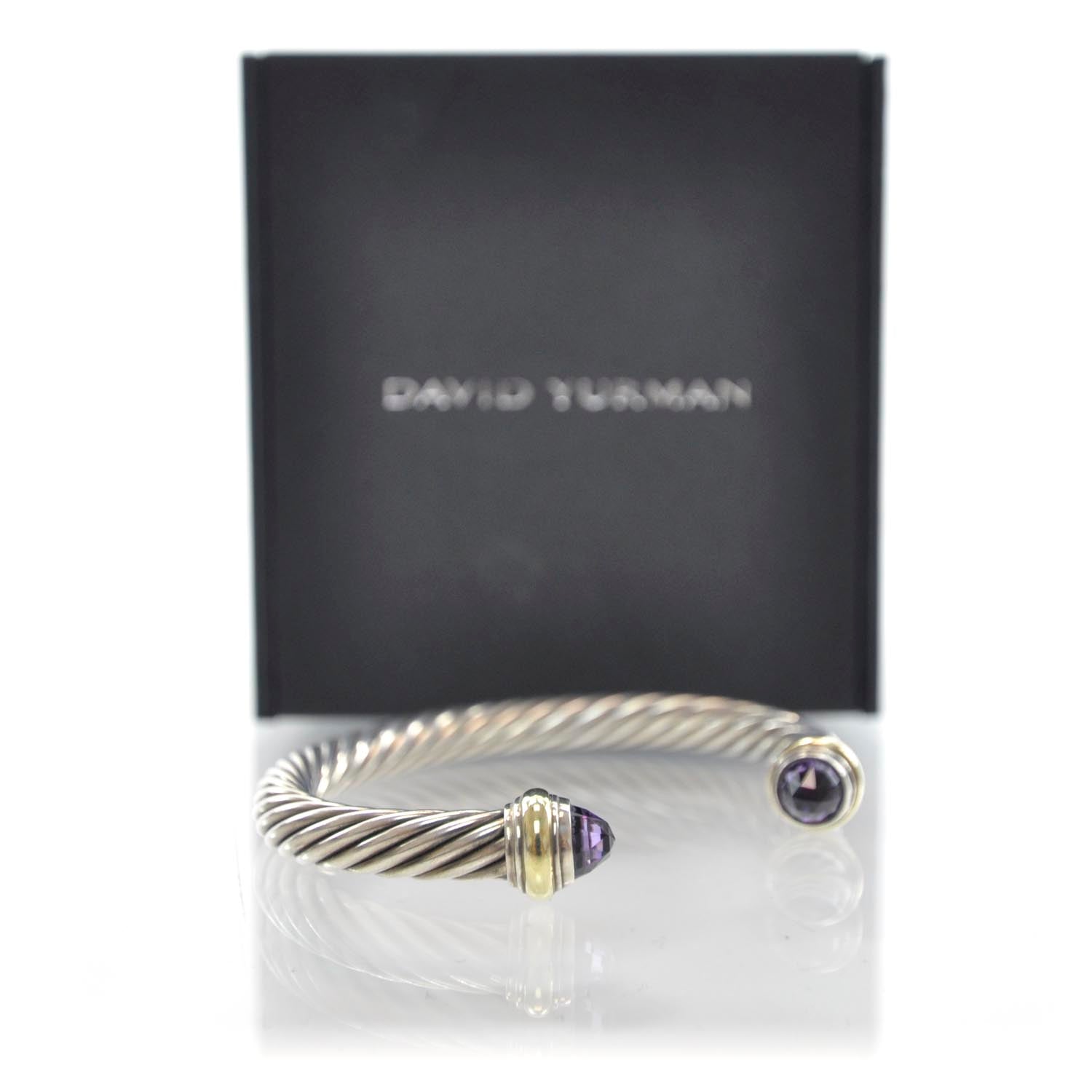 David Yurman Sterling Silver 14k Gold Amethyst Cable Cuff 6 of 6