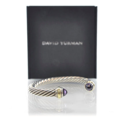 David Yurman Sterling Silver 14k Gold Amethyst Cable Cuff 6 of 6