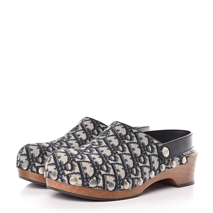 Christian Dior Canvas Oblique Diorquake 20mm Slingback Clogs 38 Deep Blue 3 of 8