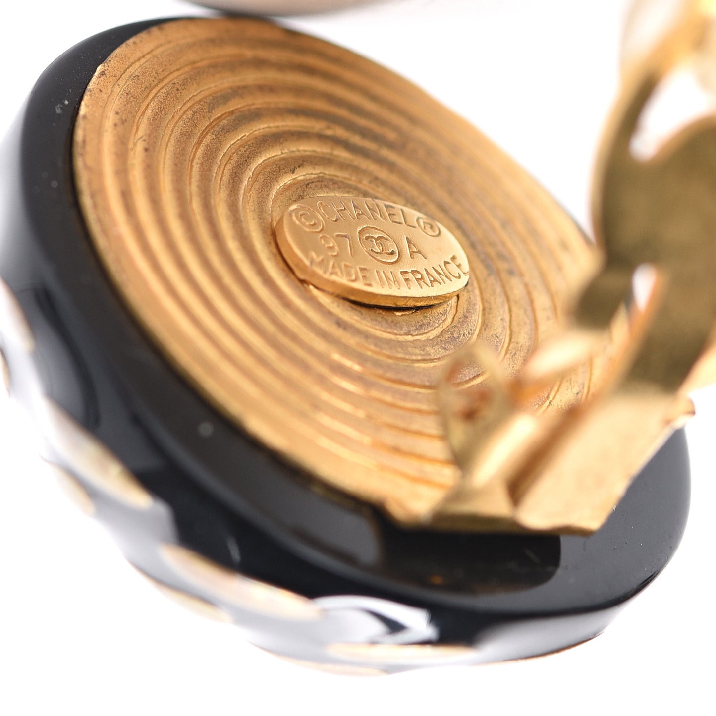 Resin CC Clip On Earrings Black Gold